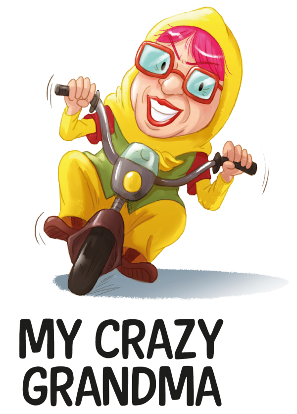 cartoon grandma with pink hair riding motorcycle from My Crazy Grandma